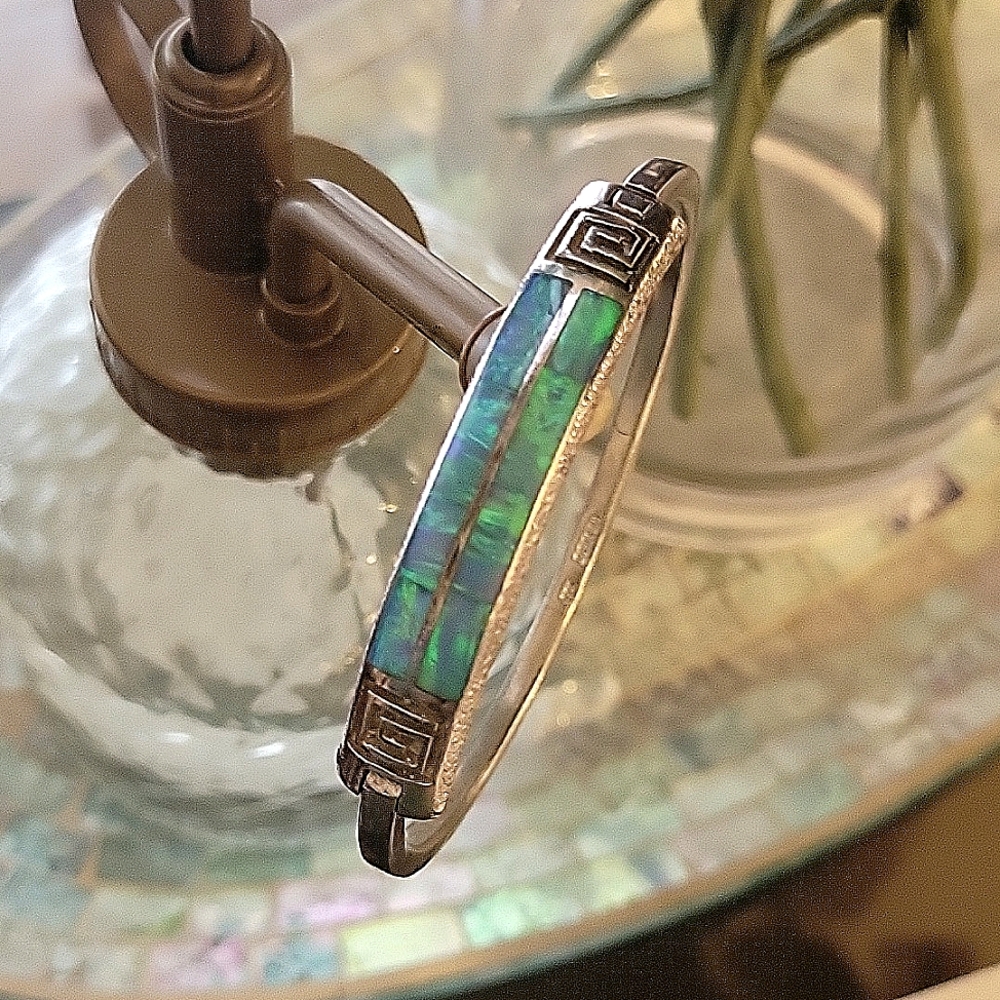 Sterling Silver & Opal Stones Bangle Bracelet